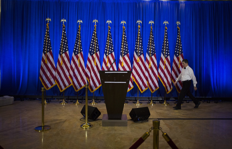 Preparations under way for President-elect Donald Trump’s first press conference since the summer (John Taggart/Bloomberg via Getty Images)